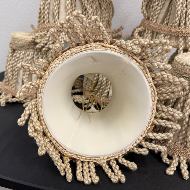 Vintage Hollywood Regency Bullion Fringe Champagne Chandelier Lamp Shades - Set of 8 Elevate your lighting fixtures with...