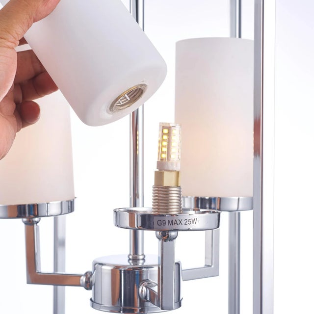 Pasargad Home Riva Frosted Glass & Polished Chrome Chandelier For Sale - Image 4 of 6