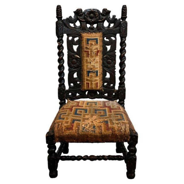 Antique Carved Oak Hall Chair with Cherub Crest and Barley Twist, 1800s For Sale - Image 10 of 10