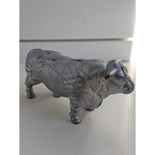 Vintage Cast Iron Cow Bull Bank Doorstop For Sale - Image 4 of 11