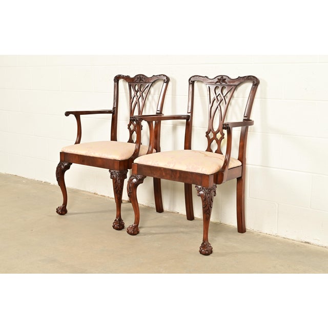 English Baker Furniture Style Chippendale Carved Mahogany Armchairs, Pair For Sale - Image 3 of 15