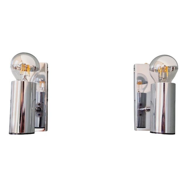 Tubular Wall Lights in Chrome Metal, 1970s, Set of 2 For Sale
