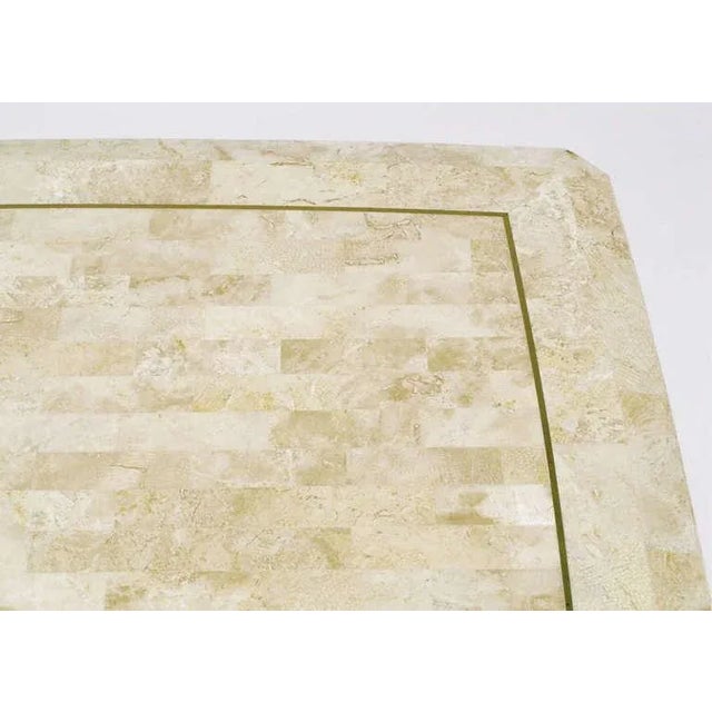 Tessellated Fossil Stone & Brass Inlaid Coffee Table For Sale In Chicago - Image 6 of 7