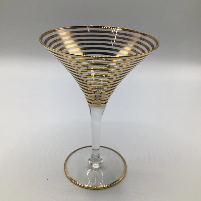 Hollywood Regency 8 Gold Striped Hand Crafted Martini Glasses-Set of 8 For Sale - Image 3 of 12