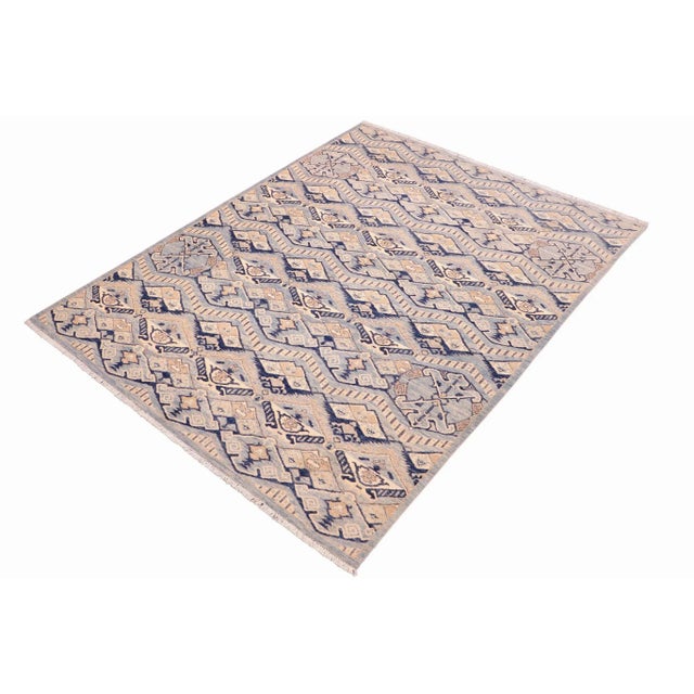 Textile 1990s Ziegler Blue Beige Hand-Knotted Wool Rug - 6'2'' X 9'5'' For Sale - Image 7 of 8