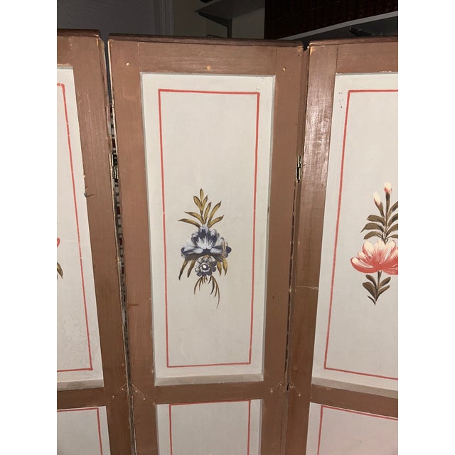 Swedish Painted Five-Panel Screen 18th Century Painted Canvas Panels, Assembled 20th Century For Sale - Image 9 of 10