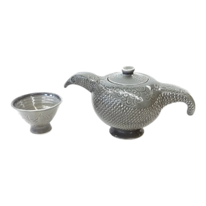1990s Hand Thrown Tea Pot & 2 Sake Cups