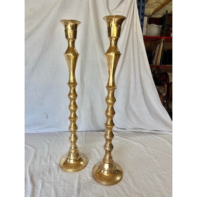 Mid 20th Century Brass Candleholders - A Pair For Sale - Image 13 of 13