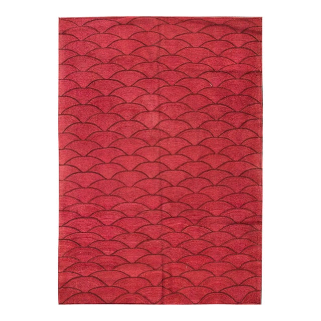 Vintage Kilim Flatweave Pink Geometric Wool Rug For Sale