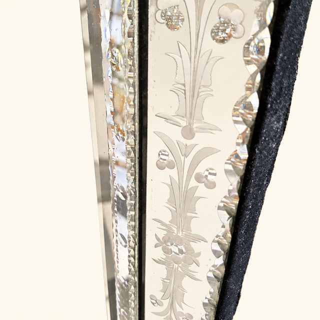 Mid 20th Century Mid-Century Venetian Etched Glass Wall Mirror With Floral Crest For Sale - Image 5 of 8
