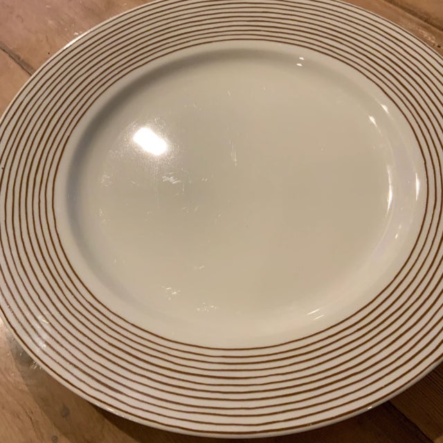 Art Deco 1980s Fitz and Floyd “Les Bands” Cognac Brown Stripes on Ivory Charger/Server Plate For Sale - Image 3 of 10
