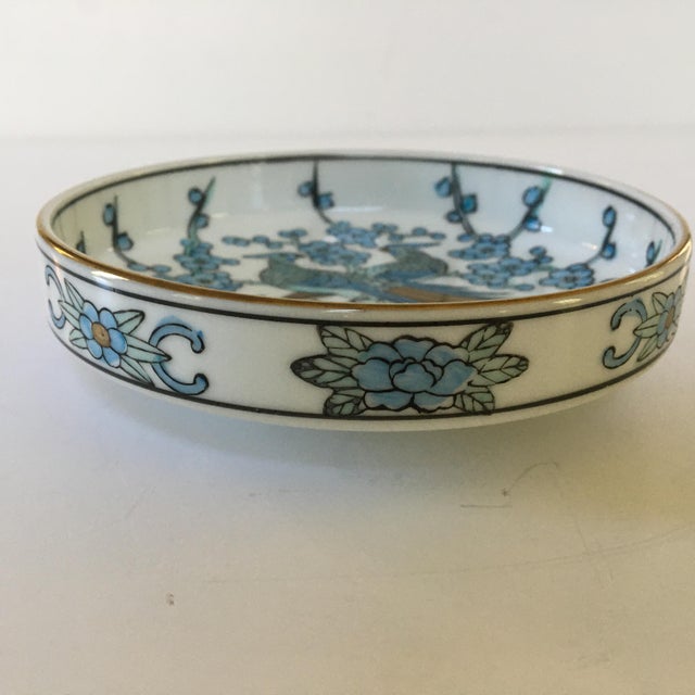 Hand Painted Japanese Blue and Gold Imari Peacock Porcelain Bowl Chairish