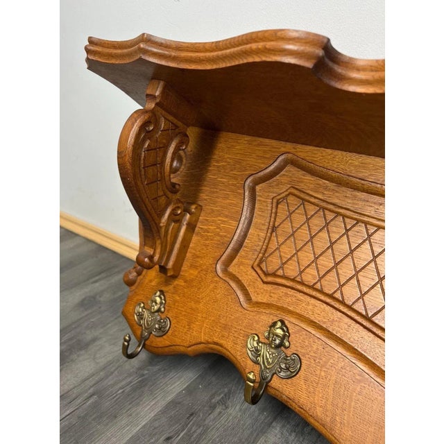 Wood Antique French Oak Coat Rack Hanger Shelf For Sale - Image 7 of 12