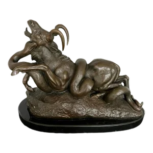 Bronze Python Killing Gnu Sculpture After Antoine-Louis Barye
