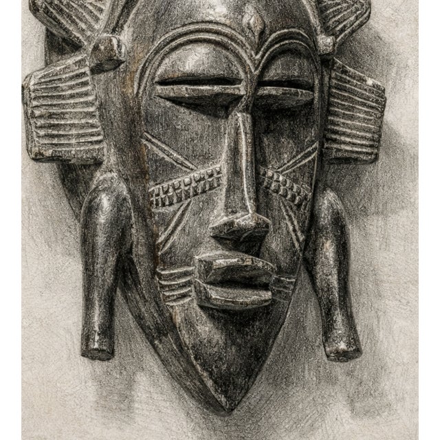 Not Yet Made - Made To Order Atelier Aria Lumae Senufo Kpeliye E Tribal Mask Graphite Study Fine Art Gallery Board Print For Sale - Image 5 of 13
