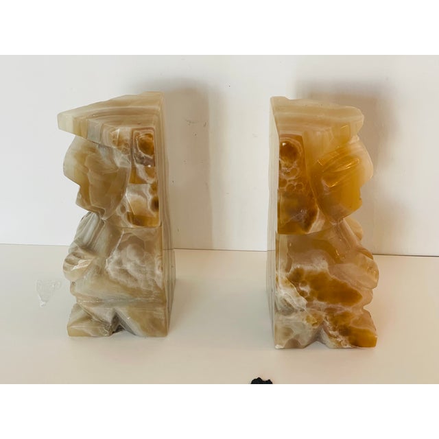 Art Deco Pair Onyx Stone Sphinx Bookends For Sale - Image 3 of 6