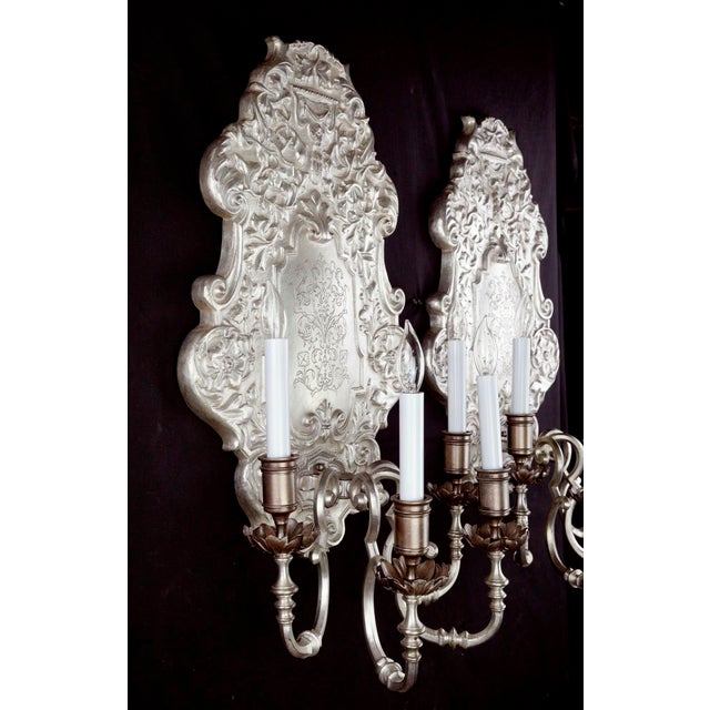 Edward F. Caldwell & Co. 1890s Restored E.F. Caldwell Oversized Silvered Bronze Sconces by - a Pair For Sale - Image 4 of 14