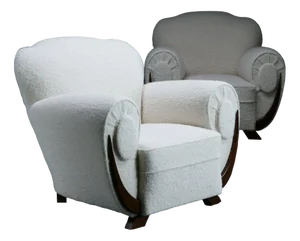 Set of Art Deco White Lounge Chairs, 1930s