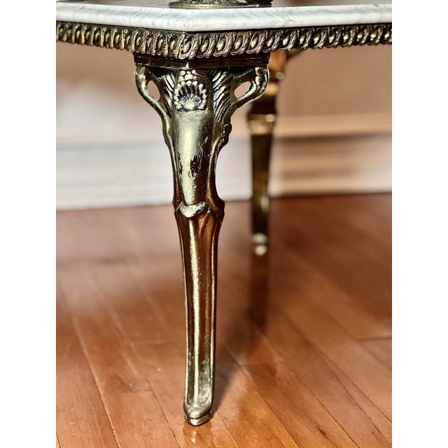 1940s 1940s French Gilded Brass and Carrera Marble Two Tier Side Table For Sale - Image 5 of 10