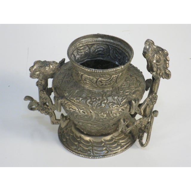 Early 20th Century Tibetan With Dragons Jar / Pot Repousse Tined, Brass: Southeast Asia For Sale - Image 10 of 13