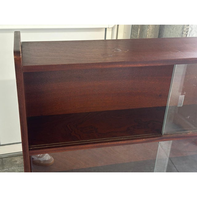 Mid-Century Modern Danish Walnut Bookcase with Sliding Glass Doors, 1950s For Sale - Image 6 of 15