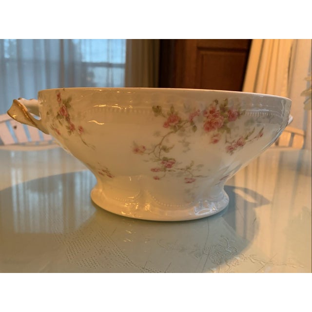 1920s Antique Limoges France Pink Roses Large Serving Bowl For Sale - Image 5 of 12