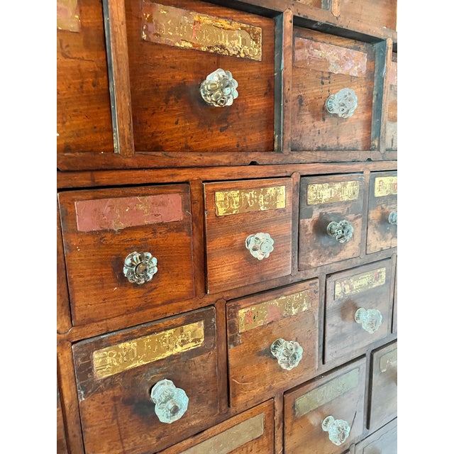 Antique 19th Century Large English Apothecary Cabinet/Wall of Drawers For Sale - Image 4 of 10
