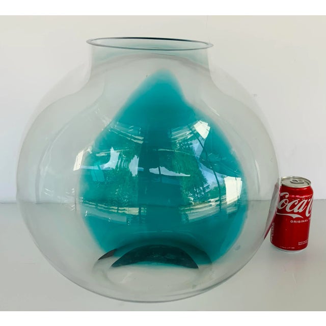 Modern Theodore Alexander Modern Teal and Clear Art Glass. Vase For Sale - Image 3 of 5