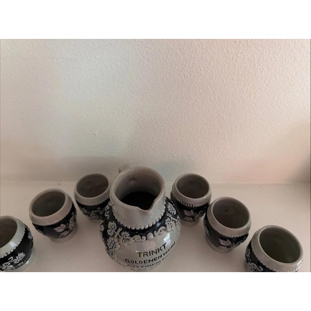 Ceramic Vintage German Stoneware Wine Set With Pitcher & 6 Cups For Sale - Image 7 of 7