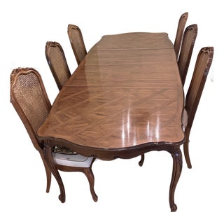 French Provincial Extendable Dining Table & 6 Chairs For Sale