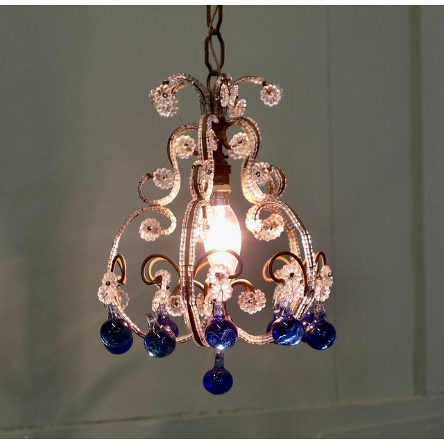 French White and Cobalt Crystal Chandelier, 1920 For Sale - Image 3 of 8