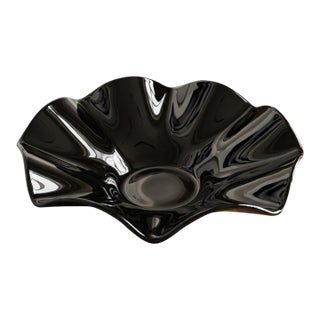 Large 12.5” l.e. Smith Black Amethyst Glass Hand-Fluted Console Bowl For Sale