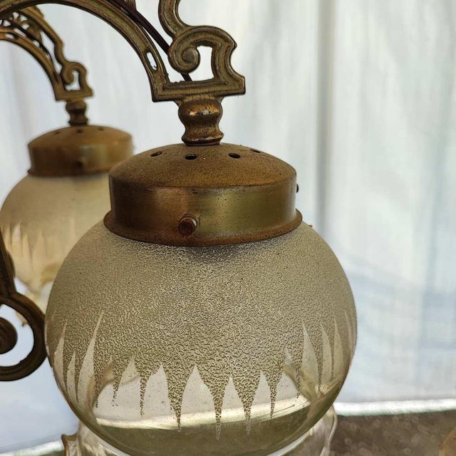 Wood, Metal & Glass Chandelier For Sale - Image 5 of 11