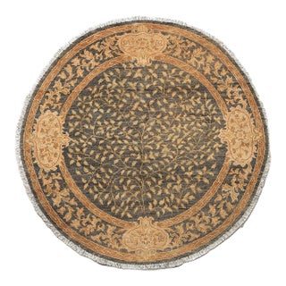 Bespoke 5’ Round Hand-Knotted "Tree of Life" Rug in Gold & Royal Purple For Sale