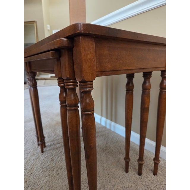 Mid 20th Century Vintage Ethan Allen Furniture Regency Style Set of Three Nesting Tables For Sale - Image 5 of 17