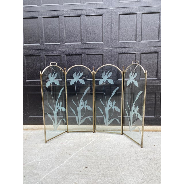 1980s Art Deco Boho Glass Fireplace Screen For Sale - Image 9 of 9