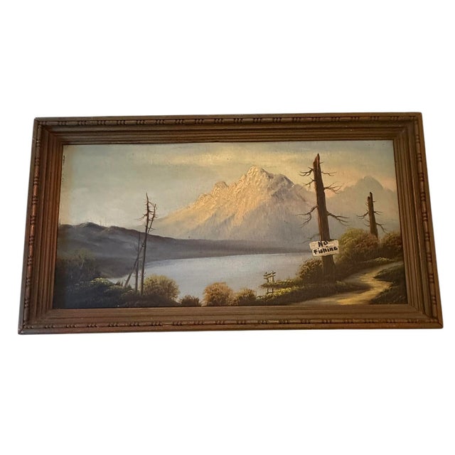 Vintage oil on board landscape of Mount Whitney (Sierra Nevada), housed in its original carved wooden frame. Atmospheric...