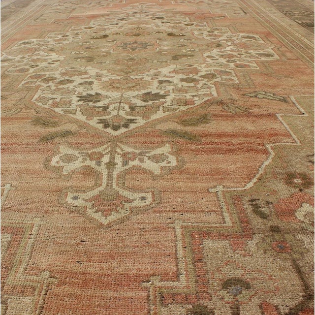 Mid 20th Century Vintage Turkish Oushak Rug With Faint Salmon Field and Floral Motifs 7'4 X 12'5 For Sale - Image 5 of 10