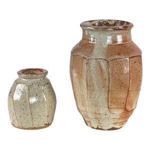 Mid 20th Century Two Faceted Glazed Pottery Vases by Warren MacKenzie
