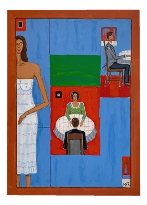 Mikolaj Malesza, A Meeting, 2022, Acrylic on Cardboard