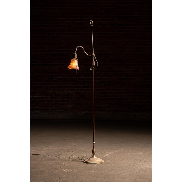 Art Nouveau Adjustable Height Bridge Arm Lamp W Carnival Shade For Sale - Image 3 of 7