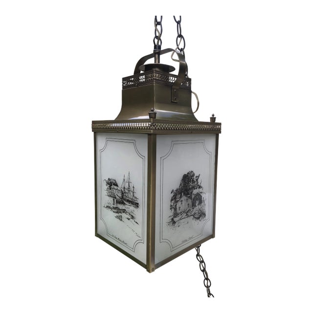 Brass & Glass Nautical Swag/Pendant Light For Sale