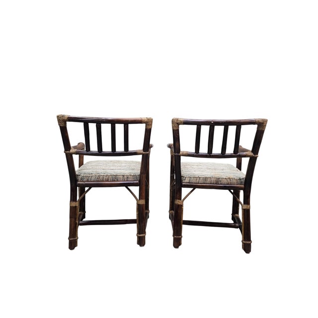 Brown MCM Attributed to John Wisner for Ficks Reed Rattan & Bamboo Dining Chairs, Set of 6 For Sale - Image 8 of 12