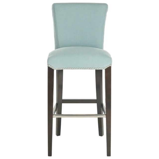 Wood Kelley Barstool in Sky Blue & Espresso For Sale - Image 7 of 7
