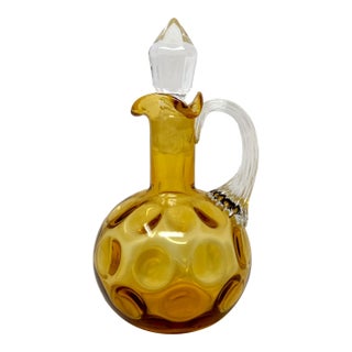 Antique Glass Thumbprint Coin Dot Cruet Reed Handle & Stopper For Sale