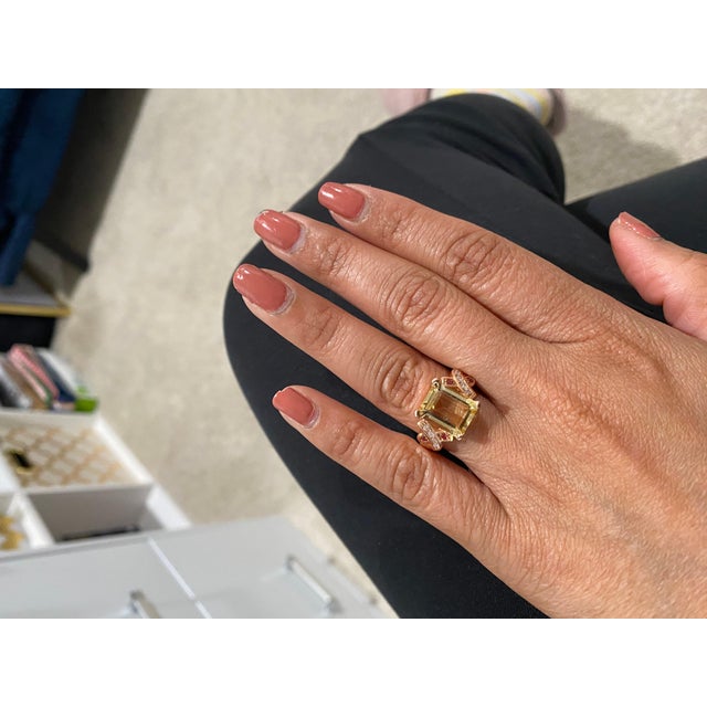 Metal 3.93 Carat Citrine Sapphire Diamond Rose Gold Bridal Ring For Sale - Image 7 of 8