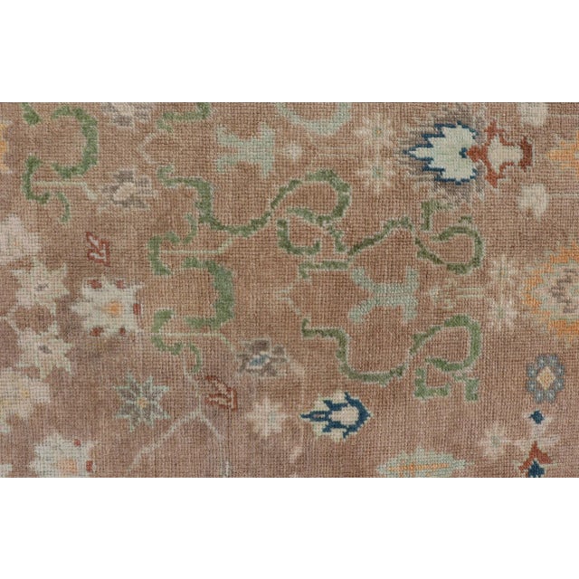 Mid 20th Century Mid 20th Century Colorful Turkish Oushak Rug in Salmon Background With All-Over Floral Design For Sale - Image 5 of 13