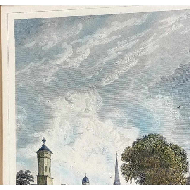 Antique Hand-Colored Steel Engraving: "Yale College & State House, New Haven, Connecticut" (C. 1831) Reproduction For Sale In Portland, OR - Image 6 of 11