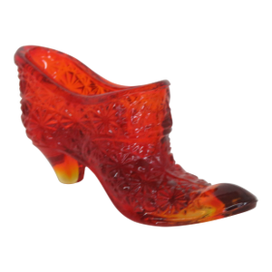 Vintage Fenton Amberina Daisy and Button Glass Slipper Shoe Figurine 4562b