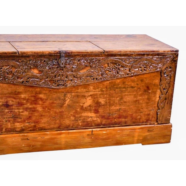 Chinese Antique Hand-Carved Dragon Wooden Trunk For Sale - Image 3 of 7